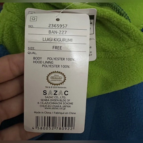 NWT Bandai Sazac Luigi Kigurumi Costume, Union Suit,Onesie.  Adult Fit One Size. - Picture 10 of 16